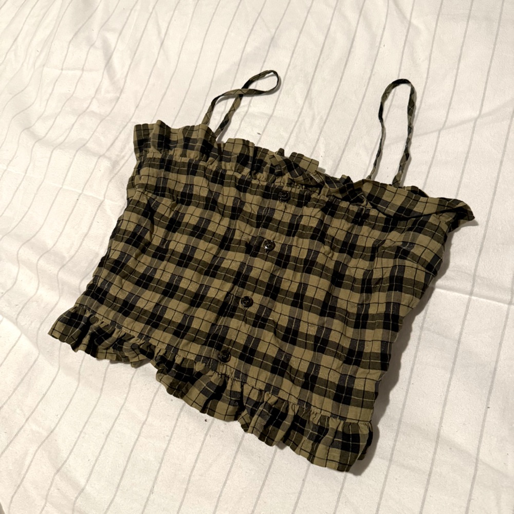 Ganni Khaki Plaid Crop Too